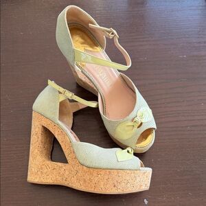 Valentino Cream and Tan Wedge Sandals